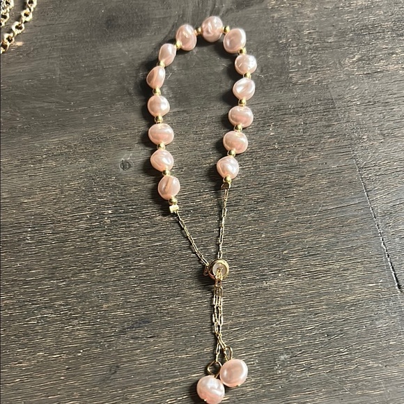 Adjustable Pink Pearl Bracelet gold accent beads - Picture 1 of 2